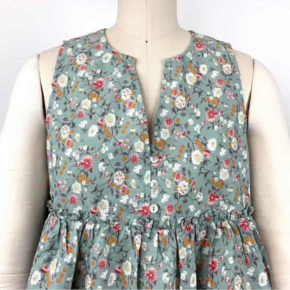 Ces Femme Cotton Ditsy Floral Print Ruffle Trim Babydoll Swing Tank Top Blouse - Picture 6 of 15